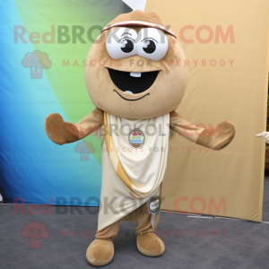 Tan Falafel mascot costume character dressed with a Capri Pants and Keychains