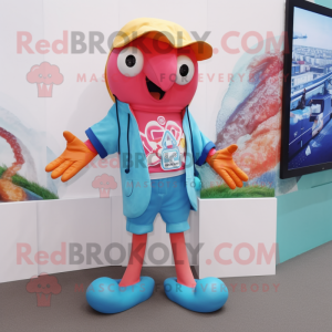 nan Octopus mascot costume character dressed with a Board Shorts and Lapel pins