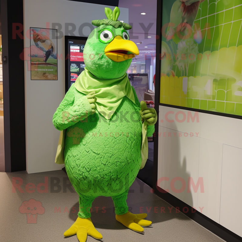 Lime Green Guinea Fowl mascot costume character dressed with a Romper and Keychains