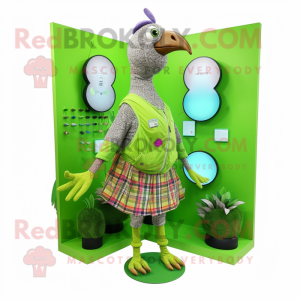 Lime Green Guinea Fowl mascot costume character dressed with a Romper and Keychains