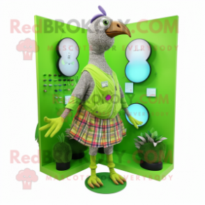 Lime Green Guinea Fowl mascot costume character dressed with a Romper and Keychains