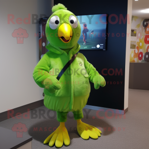 Lime Green Guinea Fowl mascot costume character dressed with a Romper and Keychains