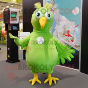 Lime Green Guinea Fowl mascot costume character dressed with a Romper and Keychains