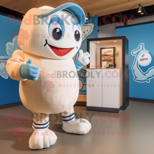 Cyan Clam Chowder mascot costume character dressed with a Baseball Tee and Watches