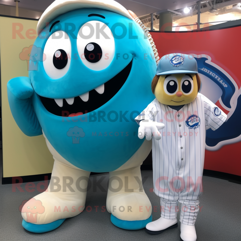 Cyan Clam Chowder mascot costume character dressed with a Baseball Tee and Watches