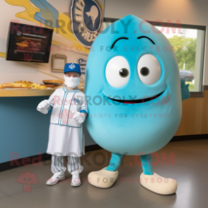 Cyan Clam Chowder mascot costume character dressed with a Baseball Tee and Watches