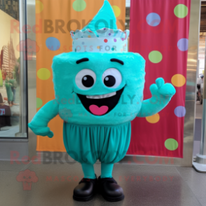 Turquoise Cupcake mascot costume character dressed with a Sheath Dress and Foot pads