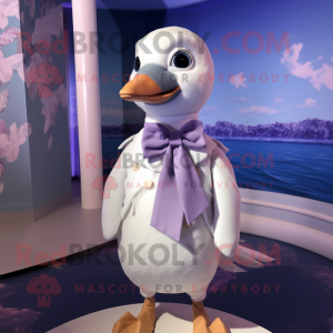 Lavender Gull mascot costume character dressed with a Romper and Bow ties