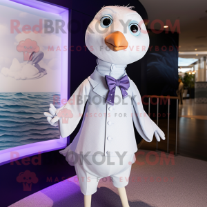 Lavender Gull mascot costume character dressed with a Romper and Bow ties