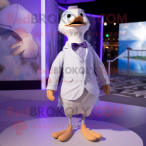 Lavender Gull mascot costume character dressed with a Romper and Bow ties