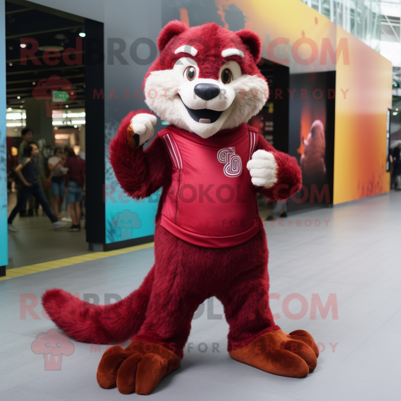 Maroon Mongoose mascot costume character dressed with a Boyfriend Jeans and Anklets Maroon Mongoose mascot costume character dressed with a Boyfriend Jeans and Anklets
