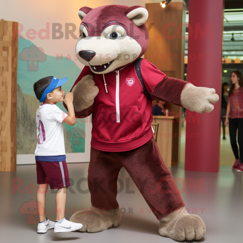 Maroon Mongoose mascot costume character dressed with a Boyfriend Jeans and Anklets