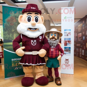 Maroon Irish Castle mascot costume character dressed with a Rugby Shirt and Ties