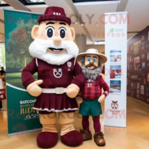 Maroon Irish Castle mascot costume character dressed with a Rugby Shirt and Ties