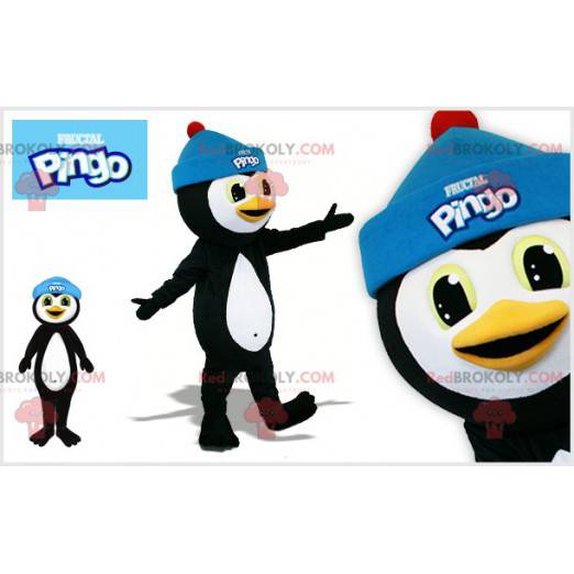 Mascote pinguim preto e branco com boné - Redbrokoly.com