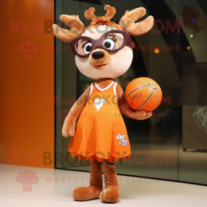 Orange Deer mascot costume character dressed with a Ball Gown and Eyeglasses