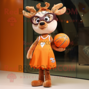 Orange Deer mascot costume character dressed with a Ball Gown and Eyeglasses