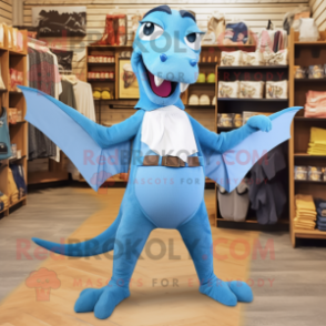 Sky Blue Pterodactyl mascot costume character dressed with a Oxford Shirt and Headbands