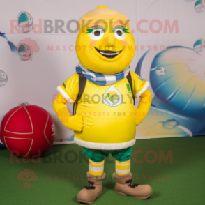 Yellow Lemon mascot costume character dressed with a Rugby Shirt and Scarf clips