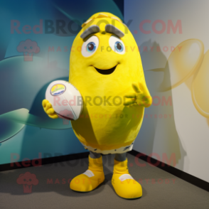 Yellow Lemon mascot costume character dressed with a Rugby Shirt and Scarf clips