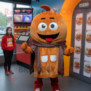 Rust Burgers mascot costume character dressed with a Hoodie and Coin purses