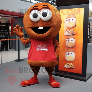 Rust Burgers mascot costume character dressed with a Hoodie and Coin purses