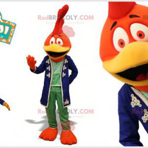 Oranje rood en geel haan mascotte. Vogel mascotte -