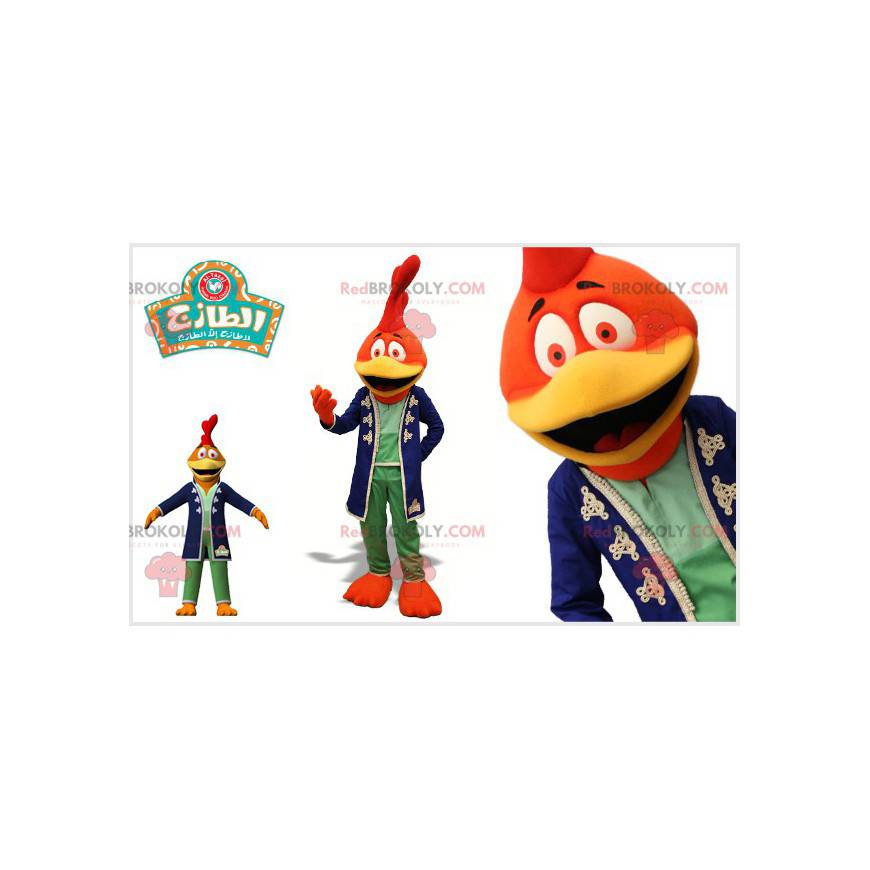 Orange red and yellow rooster mascot. Bird mascot -