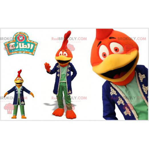 Orange red and yellow rooster mascot. Bird mascot -