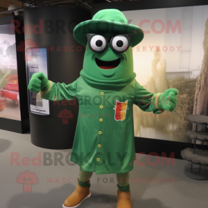 Green Jambalaya mascot costume character dressed with a Long Sleeve Tee and Eyeglasses