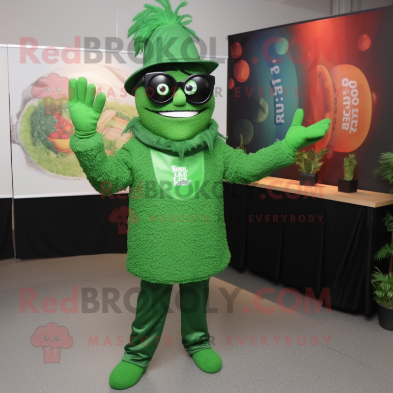 Green Jambalaya mascot costume character dressed with a Long Sleeve Tee and Eyeglasses