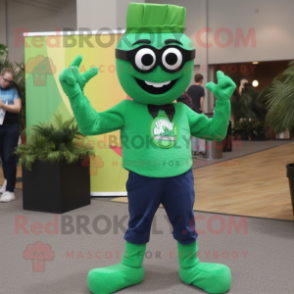 Green Jambalaya mascot costume character dressed with a Long Sleeve Tee and Eyeglasses