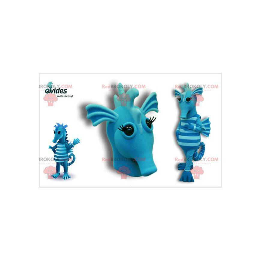 Blaues und hellblaues Seepferdchen-Maskottchen. Seemaskottchen