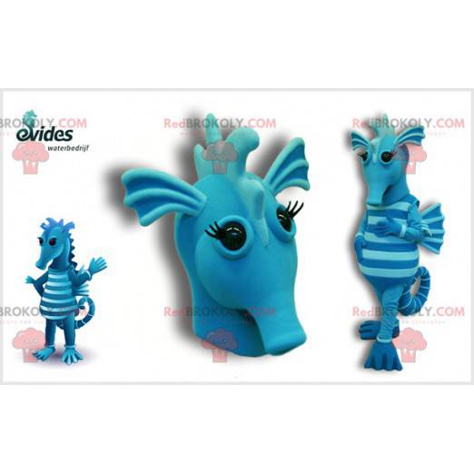 Blaues und hellblaues Seepferdchen-Maskottchen. Seemaskottchen
