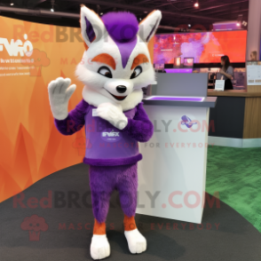 Purple Fox mascot costume character dressed with a Pencil Skirt and Mittens