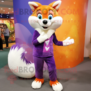 Purple Fox mascot costume character dressed with a Pencil Skirt and Mittens