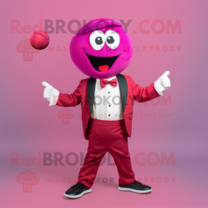 Magenta Baseball Ball mascot costume character dressed with a Suit Pants and Bow ties