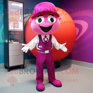 Magenta Baseball Ball mascot costume character dressed with a Suit Pants and Bow ties