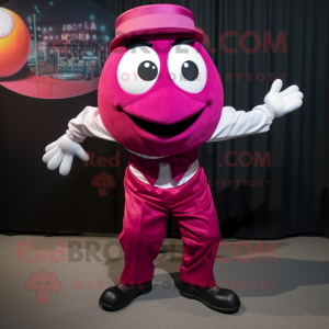 Magenta Baseball Ball mascot costume character dressed with a Suit Pants and Bow ties