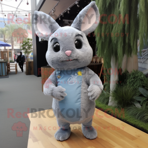Gray Chinchilla mascot costume character dressed with a Mini Dress and Tie pins