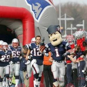 Mascote azul e branco do futebol americano com chamas -