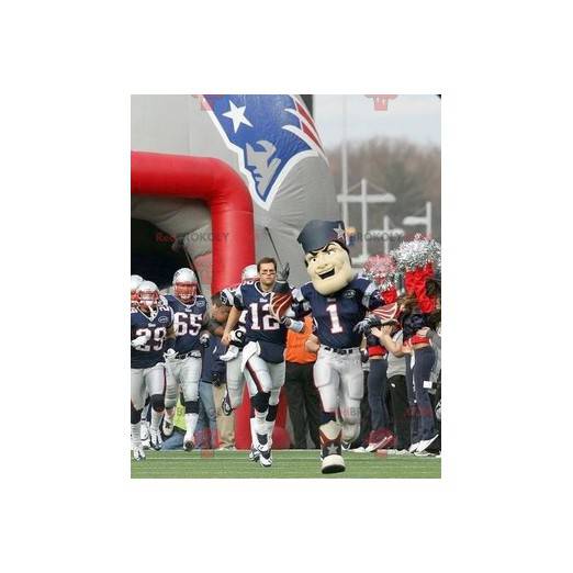 Mascotte de footballeur américain bleu et blanc avec des