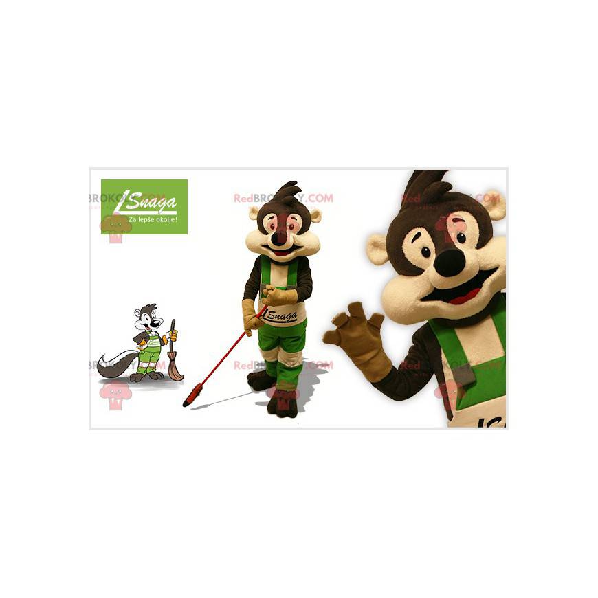 Brown and beige raccoon mascot with a broom - Redbrokoly.com