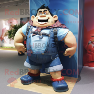 Navy Strongman mascot costume character dressed with a Denim Shorts and Scarves