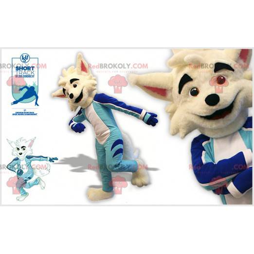 White wolf fox dog mascot in skater outfit - Redbrokoly.com
