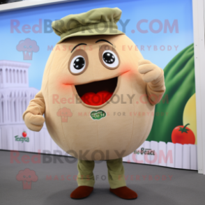 Beige Tomato mascot costume character dressed with a Corduroy Pants and Earrings