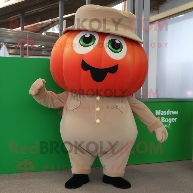 Beige Tomato mascot costume character dressed with a Corduroy Pants and Earrings