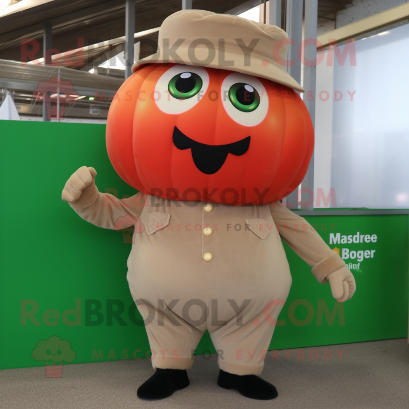 Beige Tomato mascot costume character dressed with a Corduroy Pants and Earrings Beige Tomato mascot costume character dressed with a Corduroy Pants and Earrings