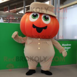 Beige Tomato mascot costume character dressed with a Corduroy Pants and Earrings