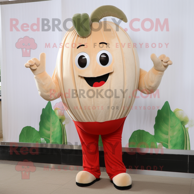 Beige Tomato mascot costume character dressed with a Corduroy Pants and Earrings